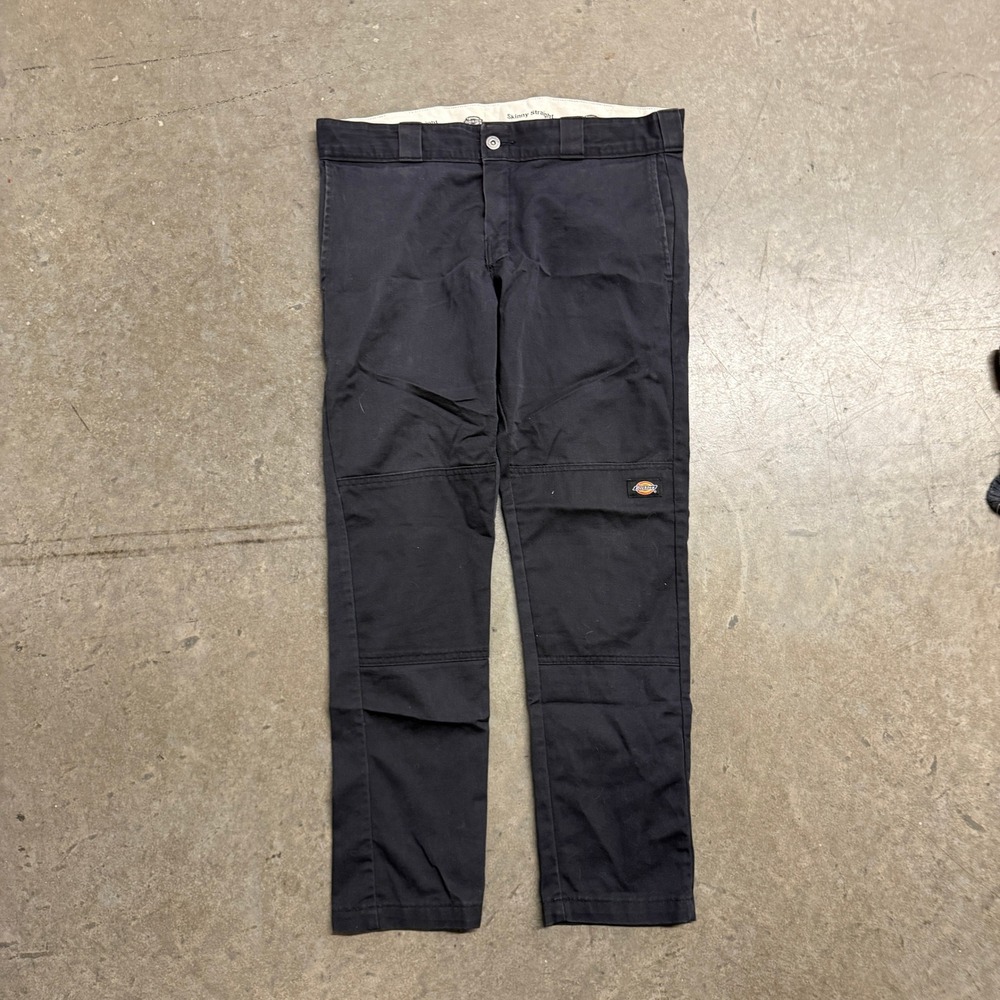Dickies Mens Skinny Straight Double Knee Work Pants Black WP811 34x30 - Picture 3 of 7